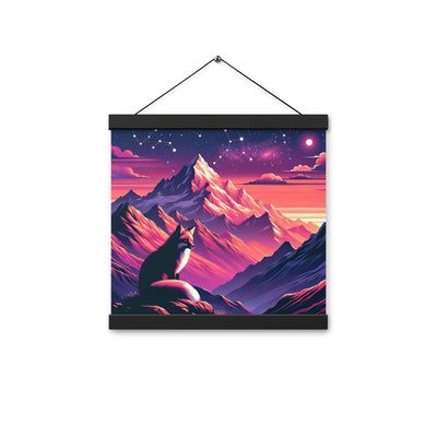 Fuchs im dramatischen Sonnenuntergang: Digitale Bergillustration in Abendfarben - Premium Poster mit Aufhängung camping xxx yyy zzz 30.5 x 30.5 cm