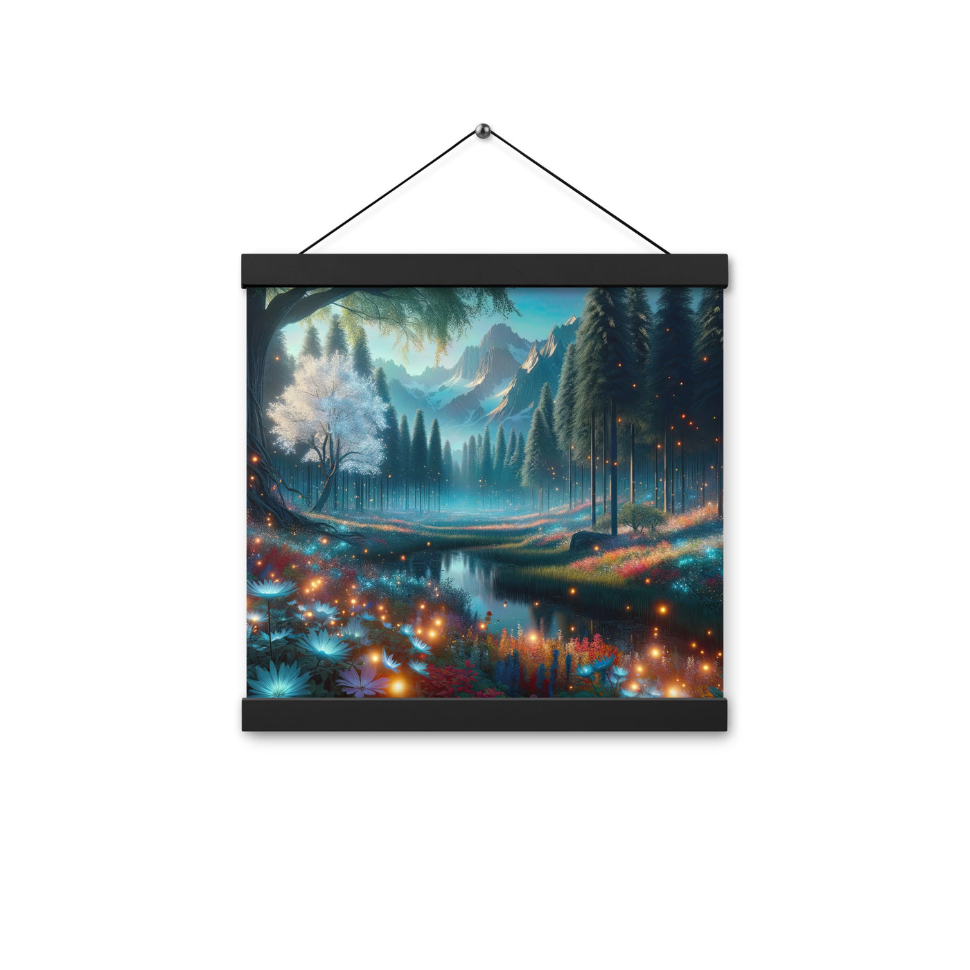 Ätherischer Alpenwald: Digitale Darstellung mit leuchtenden Bäumen und Blumen - Premium Poster mit Aufhängung camping xxx yyy zzz 30.5 x 30.5 cm