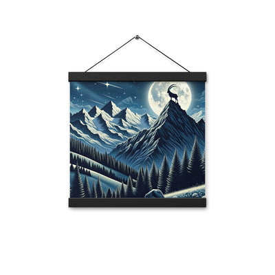 Steinbock in Alpennacht, silberne Berge und Sternenhimmel - Premium Poster mit Aufhängung berge xxx yyy zzz 30.5 x 30.5 cm