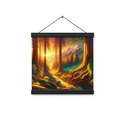 Golden-Stunde Alpenwald, Sonnenlicht durch Blätterdach - Premium Poster mit Aufhängung camping xxx yyy zzz 30.5 x 30.5 cm