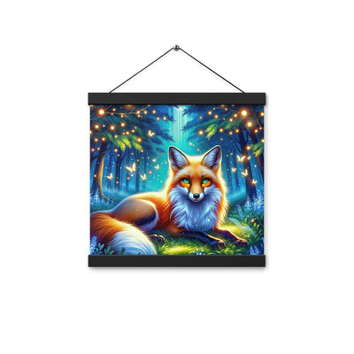 Funkelnder Nachtfuchs auf Waldlichtung mit Feuerwerk - Premium Poster mit Aufhängung camping xxx yyy zzz 30.5 x 30.5 cm