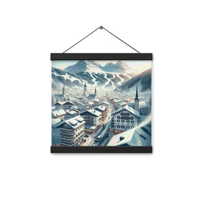 Winter in Kitzbühel: Digitale Malerei von schneebedeckten Dächern - Premium Poster mit Aufhängung berge xxx yyy zzz 30.5 x 30.5 cm