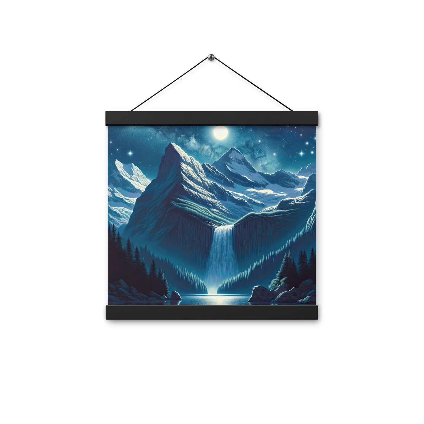 Legendäre Alpennacht, Mondlicht-Berge unter Sternenhimmel - Premium Poster mit Aufhängung berge xxx yyy zzz 30.5 x 30.5 cm