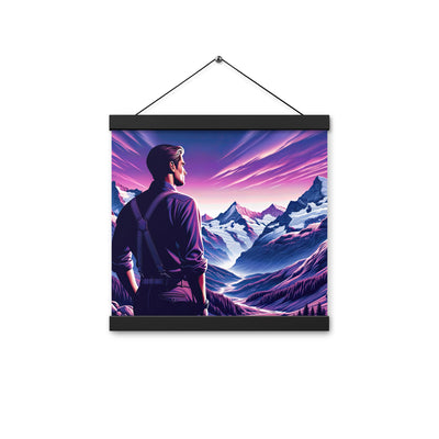 Wanderer in alpiner Dämmerung, schneebedeckte Gipfel ins Unendliche - Premium Poster mit Aufhängung wandern xxx yyy zzz 30.5 x 30.5 cm