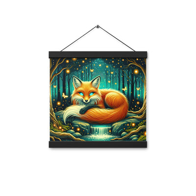 Bezaubernder Fuchs auf erleuchteter mystischer Waldlichtung - Premium Poster mit Aufhängung camping xxx yyy zzz 30.5 x 30.5 cm