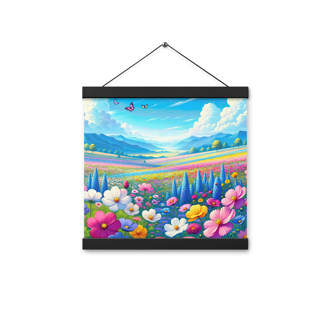 Weitläufiges Blumenfeld unter himmelblauem Himmel, leuchtende Flora - Premium Poster mit Aufhängung camping xxx yyy zzz 30.5 x 30.5 cm