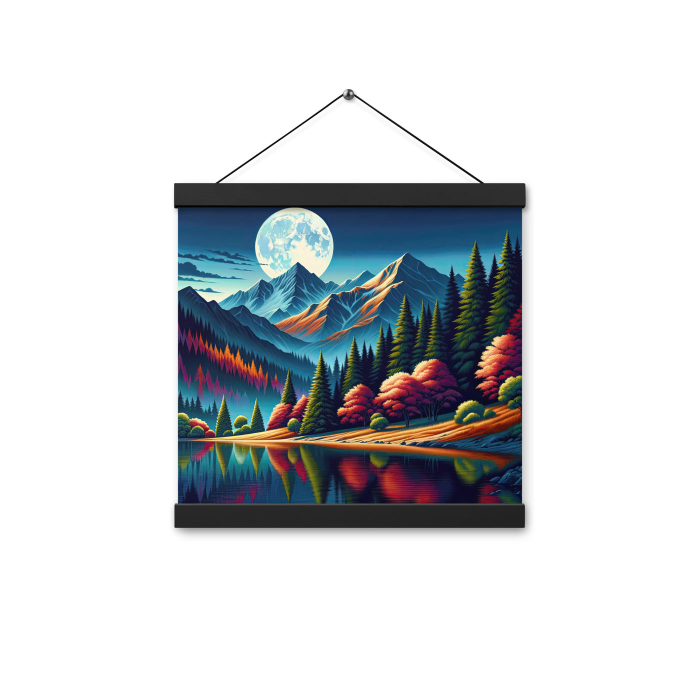 Ruhiger Herbstabend in den Alpen, grün-rote Berge - Premium Poster mit Aufhängung berge xxx yyy zzz 30.5 x 30.5 cm