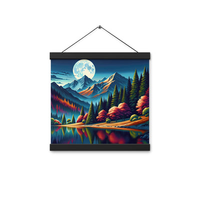 Ruhiger Herbstabend in den Alpen, grün-rote Berge - Premium Poster mit Aufhängung berge xxx yyy zzz 30.5 x 30.5 cm