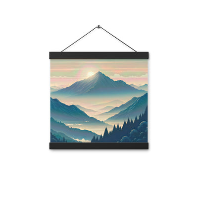 Bergszene bei Morgendämmerung, erste Sonnenstrahlen auf Bergrücken - Premium Poster mit Aufhängung berge xxx yyy zzz 30.5 x 30.5 cm
