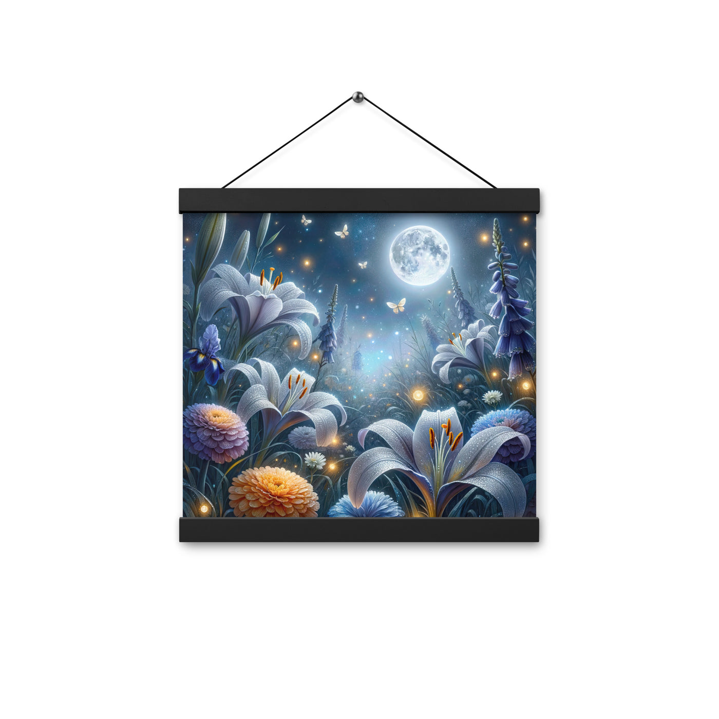 Ätherische Mondnacht auf blühender Wiese, silbriger Blumenglanz - Premium Poster mit Aufhängung camping xxx yyy zzz 30.5 x 30.5 cm