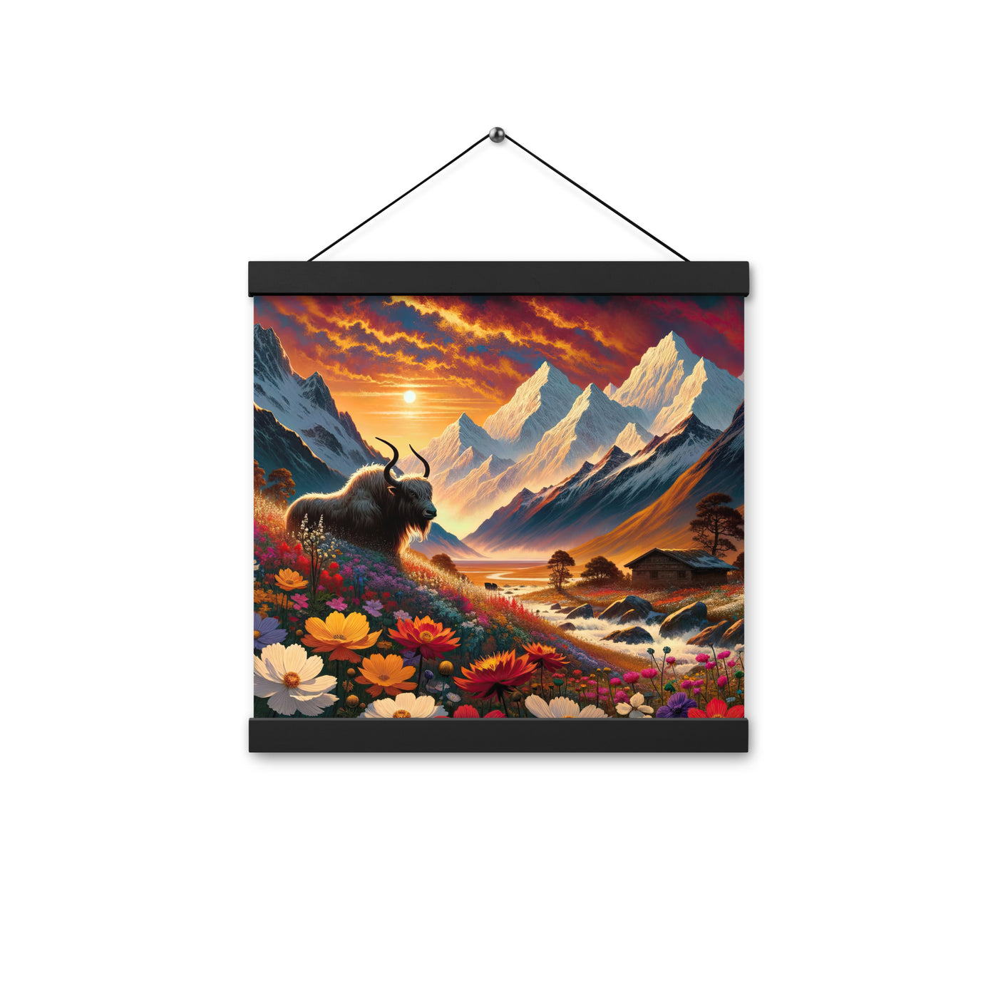 Magischer Alpenabend mit Hochlandkuh und goldener Sonnenkulisse - Premium Poster mit Aufhängung berge xxx yyy zzz 30.5 x 30.5 cm