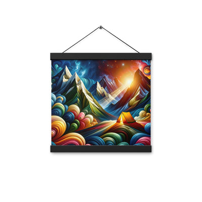 Abstrakte Bergwelt in lebendigen Farben mit Zelt - Premium Poster mit Aufhängung camping xxx yyy zzz 30.5 x 30.5 cm
