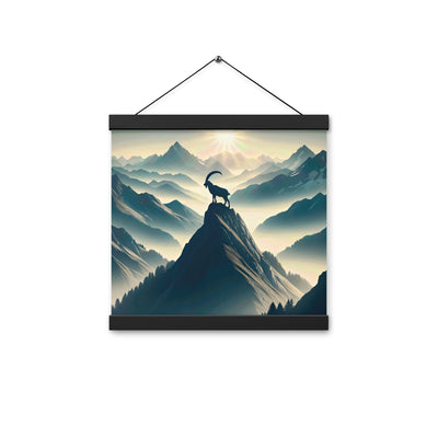 Morgendlicher Steinbock auf Alpengipfel, steile Berghänge - Premium Poster mit Aufhängung berge xxx yyy zzz 30.5 x 30.5 cm