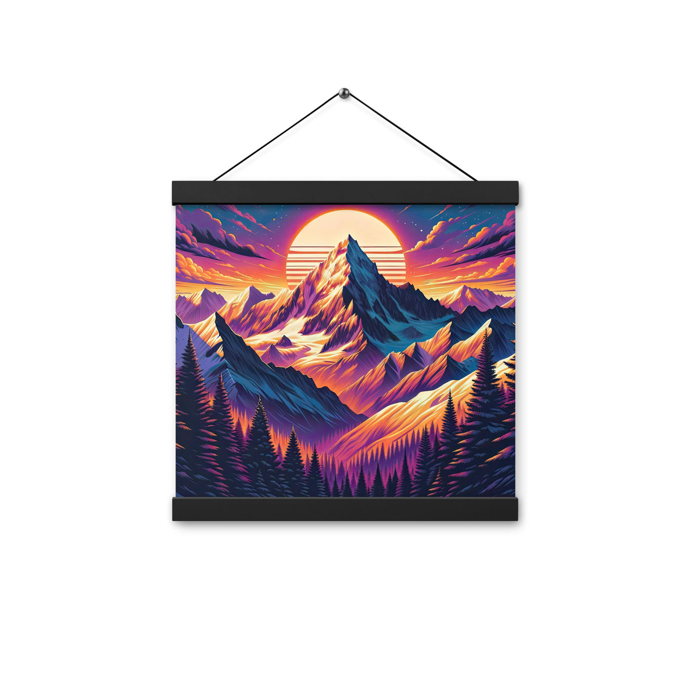 Lebendiger Alpen-Sonnenuntergang, schneebedeckte Gipfel in warmen Tönen - Premium Poster mit Aufhängung berge xxx yyy zzz 30.5 x 30.5 cm