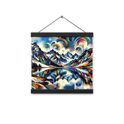 Alpensee im Zentrum eines abstrakt-expressionistischen Alpen-Kunstwerks - Premium Poster mit Aufhängung berge xxx yyy zzz 30.5 x 30.5 cm