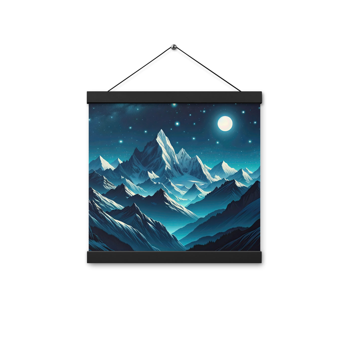 Sternenklare Nacht über den Alpen, Vollmondschein auf Schneegipfeln - Premium Poster mit Aufhängung berge xxx yyy zzz 30.5 x 30.5 cm