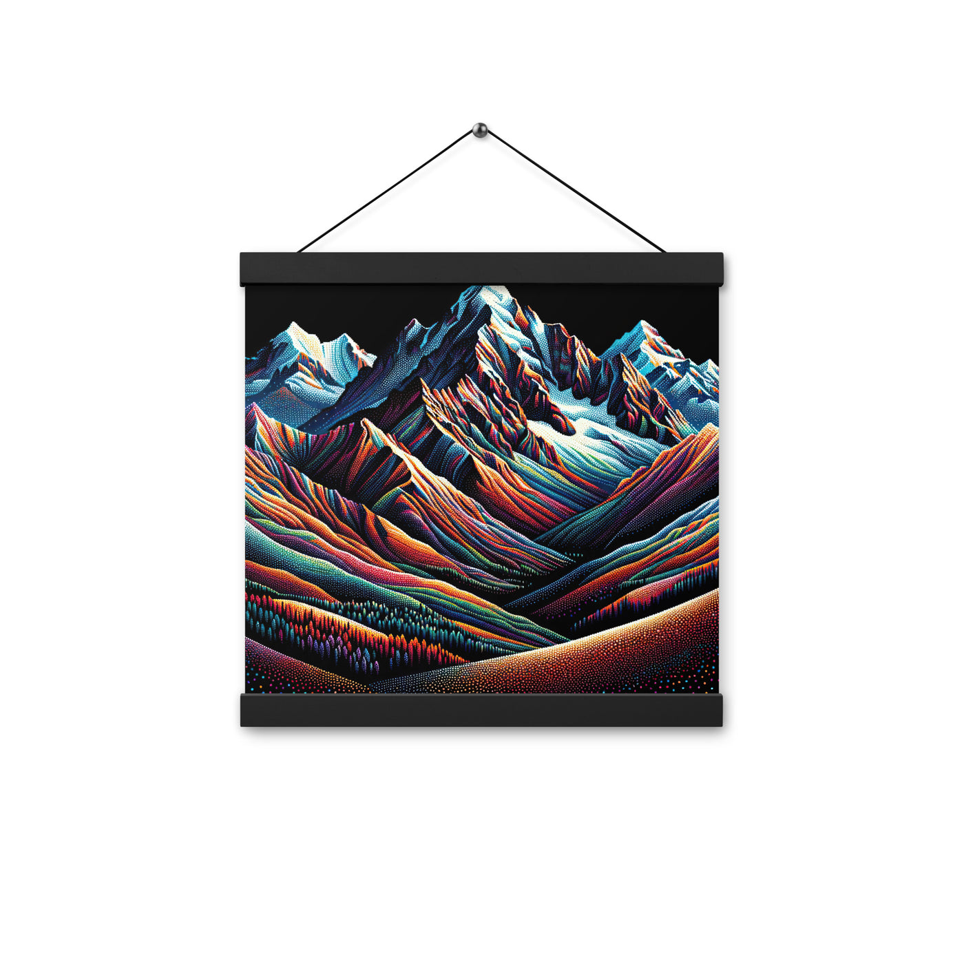 Pointillistische Darstellung der Alpen, Farbpunkte formen die Landschaft - Premium Poster mit Aufhängung berge xxx yyy zzz 30.5 x 30.5 cm