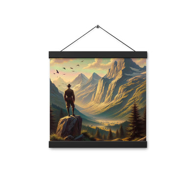 Ölgemälde eines Schweizer Wanderers in den Alpen bei goldenem Sonnenlicht - Premium Poster mit Aufhängung wandern xxx yyy zzz 30.5 x 30.5 cm