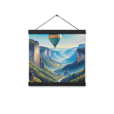 Ölgemälde einer ruhigen Szene in Luxemburg mit Heißluftballon und blauem Himmel - Premium Poster mit Aufhängung berge xxx yyy zzz 30.5 x 30.5 cm