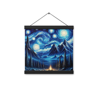 Sternennacht-Stil Ölgemälde der Alpen, himmlische Wirbelmuster - Premium Poster mit Aufhängung berge xxx yyy zzz 30.5 x 30.5 cm