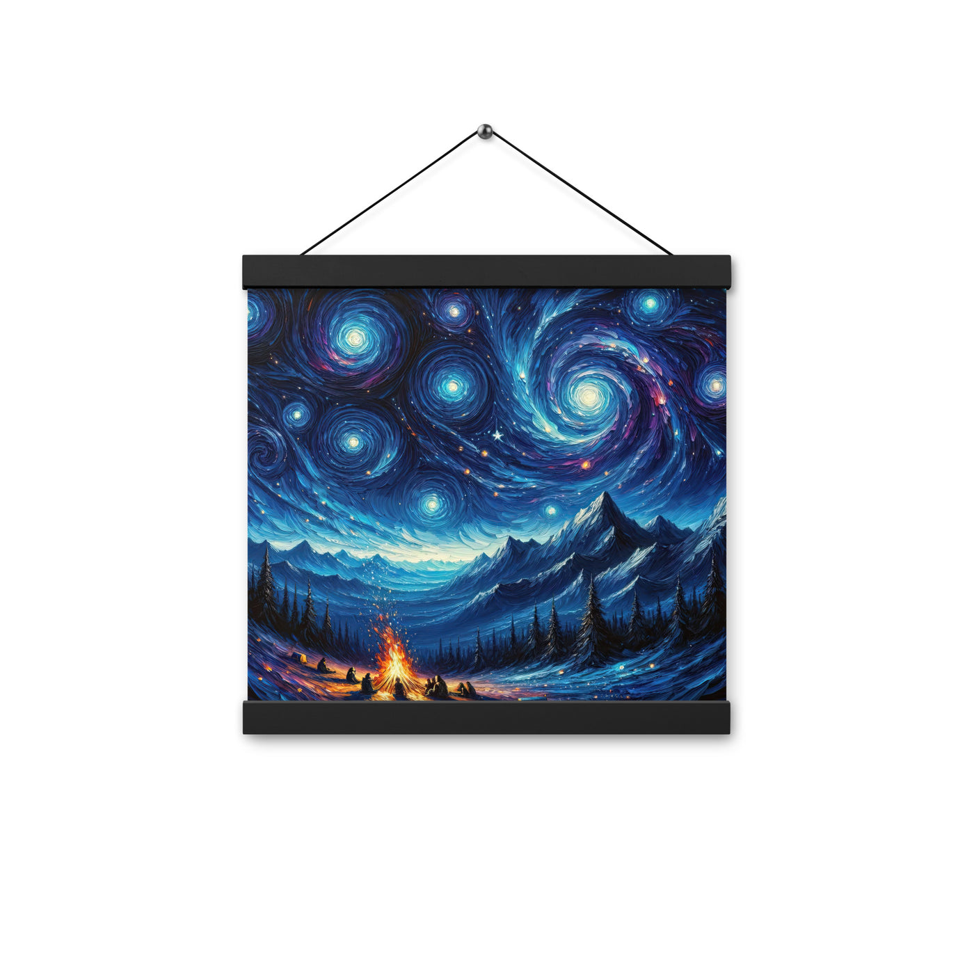 Sternennacht über den Alpen inspiriertes Ölgemälde, mystischer Nachthimmel in Blau - Premium Poster mit Aufhängung camping xxx yyy zzz 30.5 x 30.5 cm