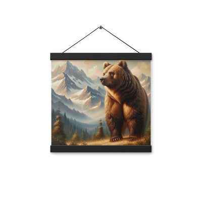 Ölgemälde eines königlichen Bären vor der majestätischen Alpenkulisse - Premium Poster mit Aufhängung camping xxx yyy zzz 30.5 x 30.5 cm