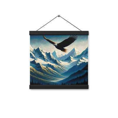 Ölgemälde eines Adlers vor schneebedeckten Bergsilhouetten - Premium Poster mit Aufhängung berge xxx yyy zzz 30.5 x 30.5 cm