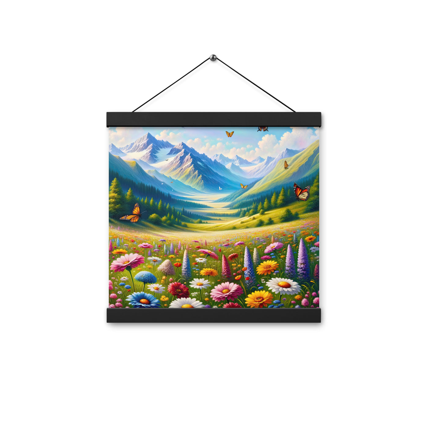 Ölgemälde einer ruhigen Almwiese, Oase mit bunter Wildblumenpracht - Premium Poster mit Aufhängung camping xxx yyy zzz 30.5 x 30.5 cm