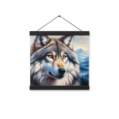 Ölgemäldeporträt eines majestätischen Wolfes mit intensiven Augen in der Berglandschaft (AN) - Premium Poster mit Aufhängung xxx yyy zzz 30.5 x 30.5 cm