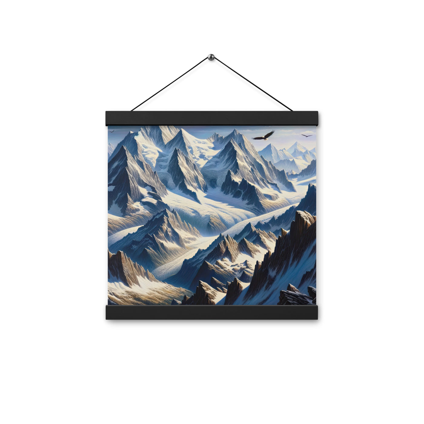 Ölgemälde der Alpen mit hervorgehobenen zerklüfteten Geländen im Licht und Schatten - Premium Poster mit Aufhängung berge xxx yyy zzz 30.5 x 30.5 cm