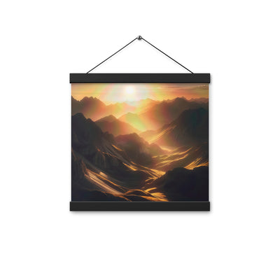 Foto der goldenen Stunde in den Bergen mit warmem Schein über zerklüftetem Gelände - Premium Poster mit Aufhängung berge xxx yyy zzz 30.5 x 30.5 cm