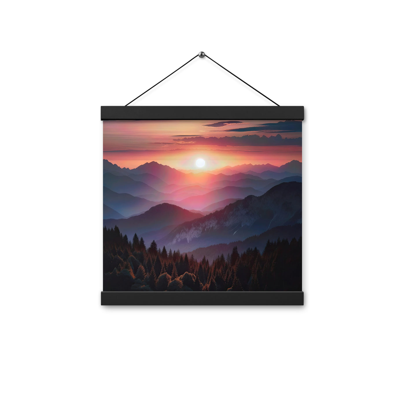 Foto der Alpenwildnis beim Sonnenuntergang, Himmel in warmen Orange-Tönen - Premium Poster mit Aufhängung berge xxx yyy zzz 30.5 x 30.5 cm