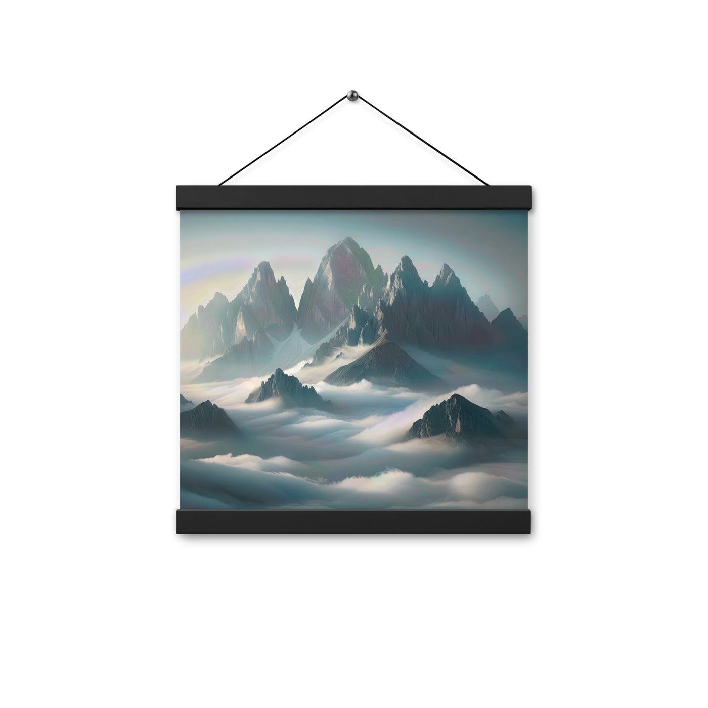 Foto eines nebligen Alpenmorgens, scharfe Gipfel ragen aus dem Nebel - Premium Poster mit Aufhängung berge xxx yyy zzz 30.5 x 30.5 cm