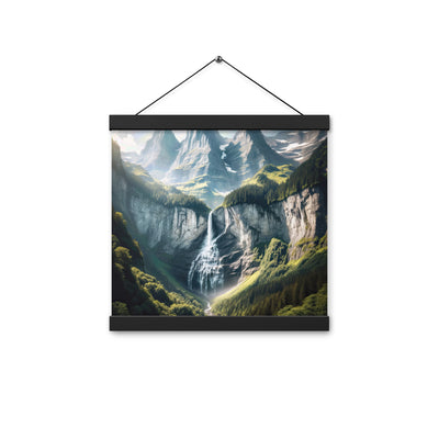 Foto der sommerlichen Alpen mit üppigen Gipfeln und Wasserfall - Premium Poster mit Aufhängung berge xxx yyy zzz 30.5 x 30.5 cm