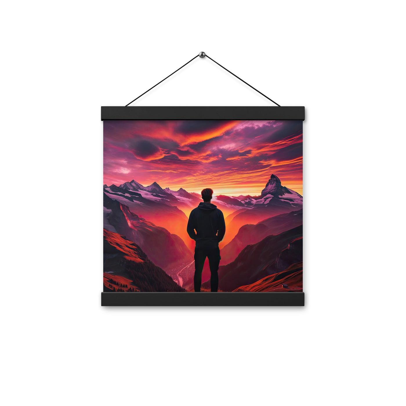 Foto der Schweizer Alpen im Sonnenuntergang, Himmel in surreal glänzenden Farbtönen - Premium Poster mit Aufhängung wandern xxx yyy zzz 30.5 x 30.5 cm