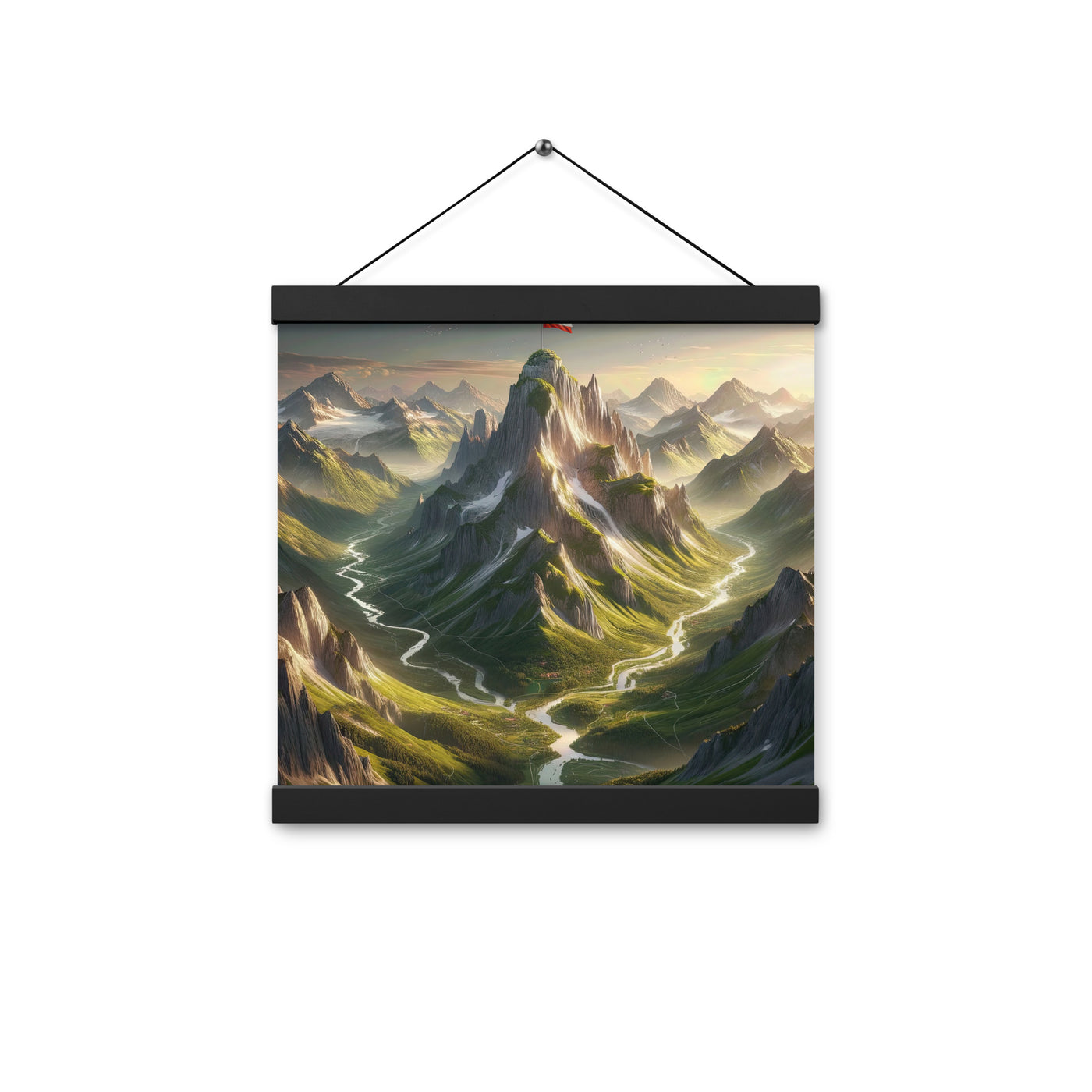 Fotorealistisches Bild der Alpen mit österreichischer Flagge, scharfen Gipfeln und grünen Tälern - Enhanced Matte Paper Poster With berge xxx yyy zzz 30.5 x 30.5 cm