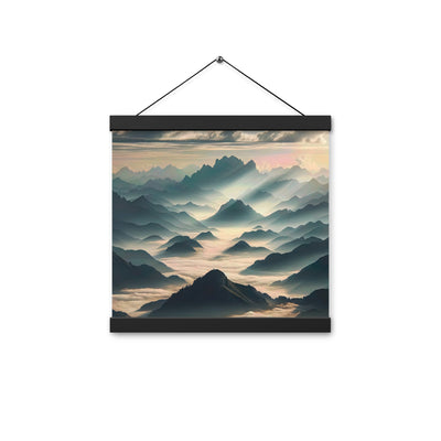 Foto der Alpen im Morgennebel, majestätische Gipfel ragen aus dem Nebel - Premium Poster mit Aufhängung berge xxx yyy zzz 30.5 x 30.5 cm