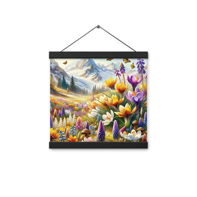 Aquarell einer ruhigen Almwiese, farbenfrohe Bergblumen in den Alpen - Premium Poster mit Aufhängung berge xxx yyy zzz 30.5 x 30.5 cm