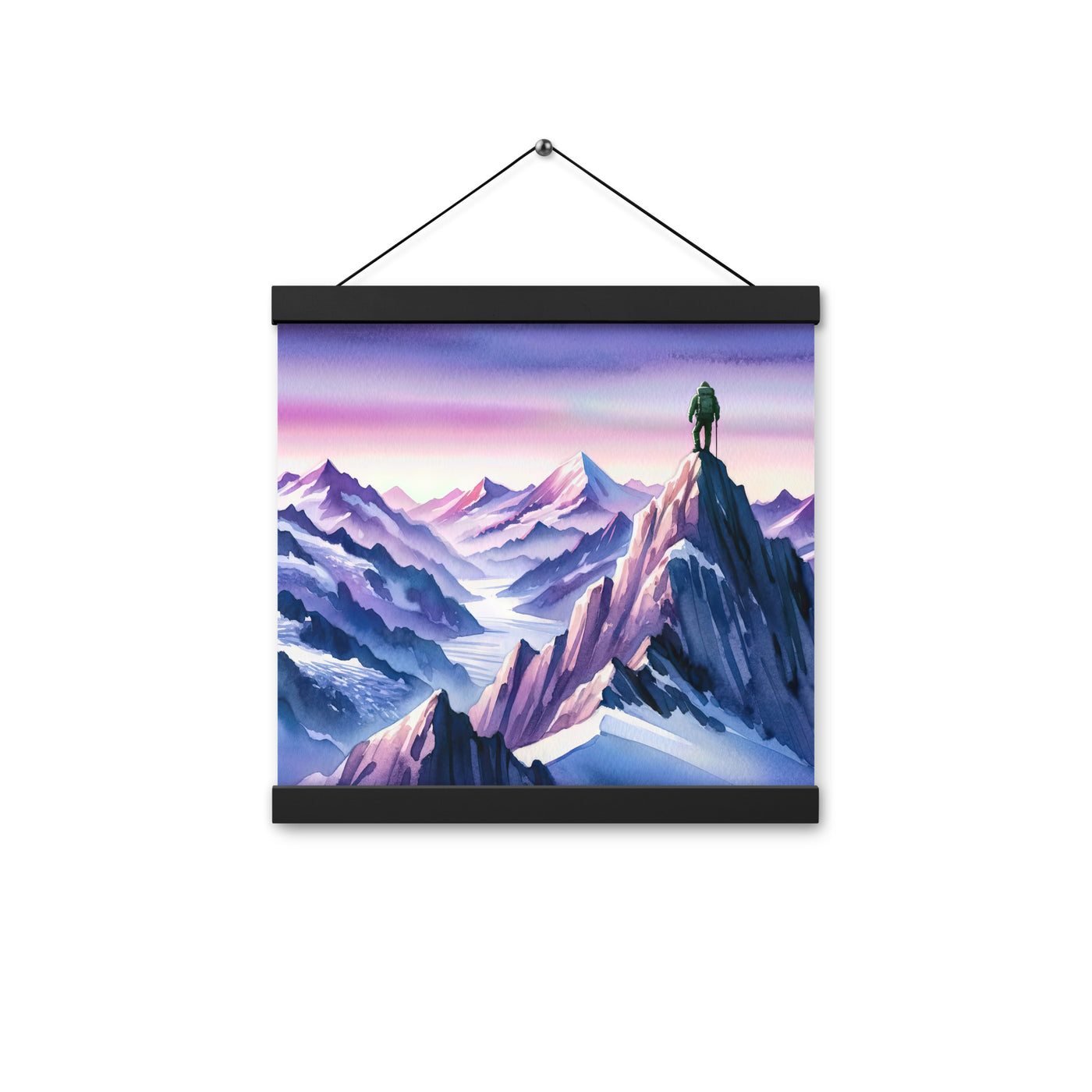 Aquarell eines Bergsteigers auf einem Alpengipfel in der Abenddämmerung - Premium Poster mit Aufhängung wandern xxx yyy zzz 30.5 x 30.5 cm
