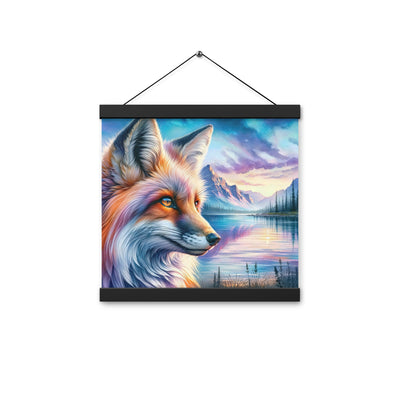 Aquarellporträt eines Fuchses im Dämmerlicht am Bergsee - Premium Poster mit Aufhängung camping xxx yyy zzz 30.5 x 30.5 cm