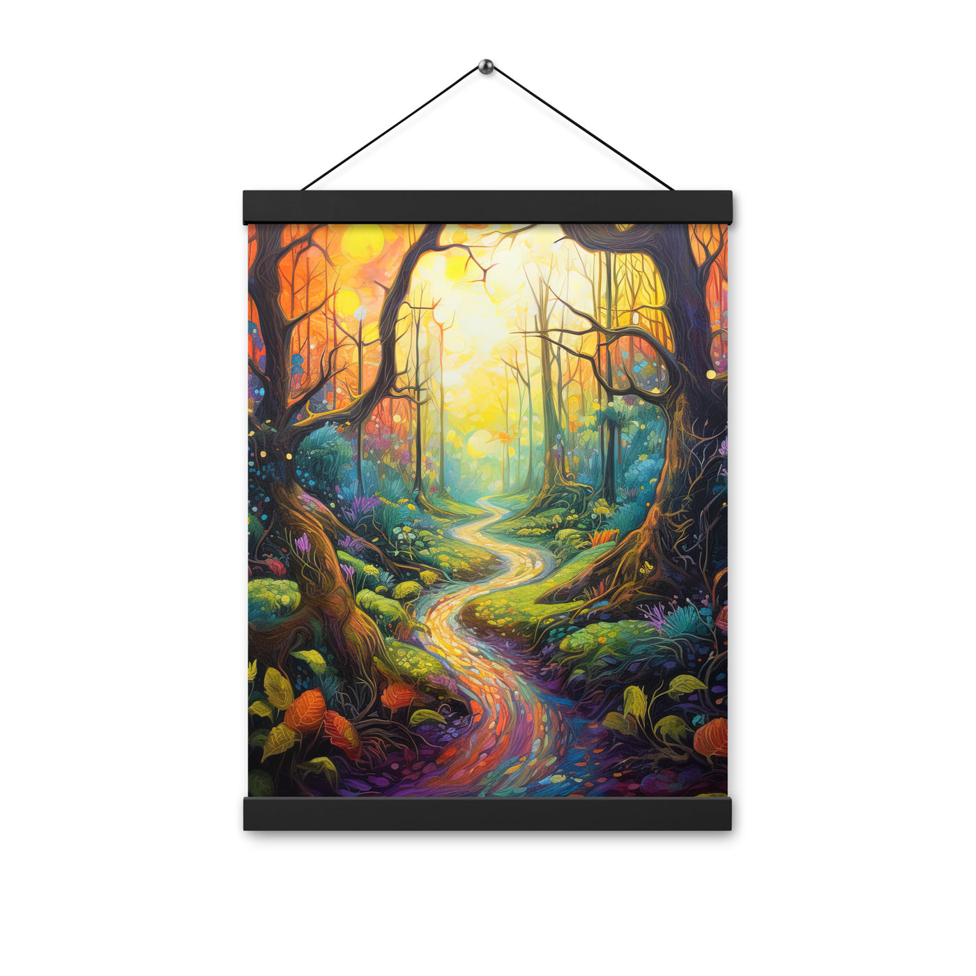 Wald und Wanderweg - Bunte, farbenfrohe Malerei - Premium Poster mit Aufhängung camping xxx 30.5 x 40.6 cm