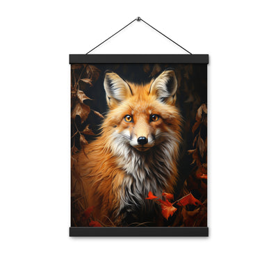 Fuchs Porträt und Herbstblätter - Malerei - Premium Poster mit Aufhängung camping xxx 30.5 x 40.6 cm