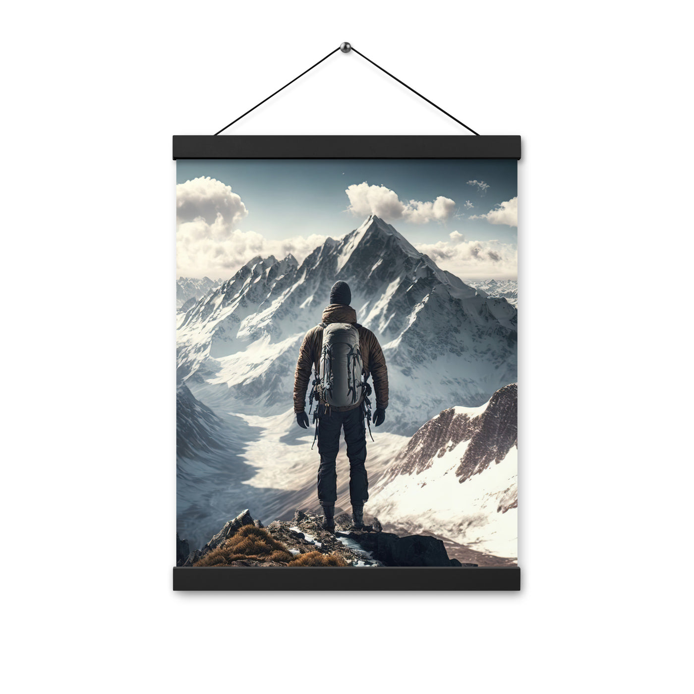 Wanderer auf Berg von hinten - Malerei - Premium Poster mit Aufhängung berge xxx Black 30.5 x 40.6 cm