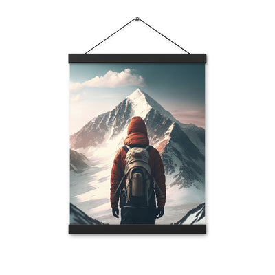 Wanderer von hinten vor einem Berg - Malerei - Premium Poster mit Aufhängung berge xxx Black 30.5 x 40.6 cm