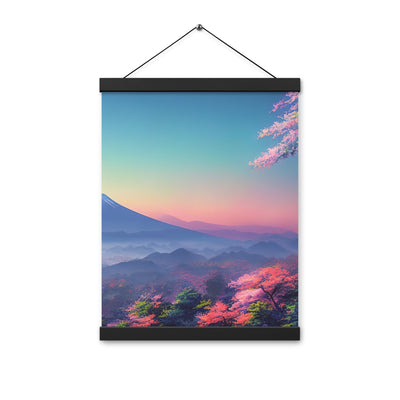 Berg und Wald mit pinken Bäumen - Landschaftsmalerei - Premium Poster mit Aufhängung berge xxx Black 30.5 x 40.6 cm