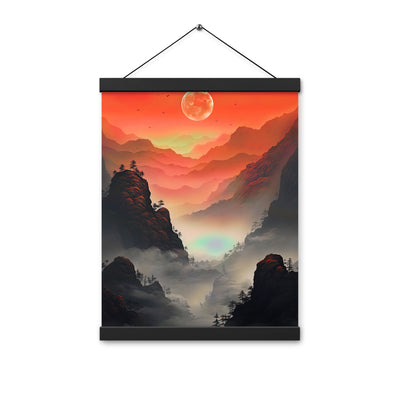 Gebirge, rote Farben und Nebel - Episches Kunstwerk - Premium Poster mit Aufhängung berge xxx 30.5 x 40.6 cm