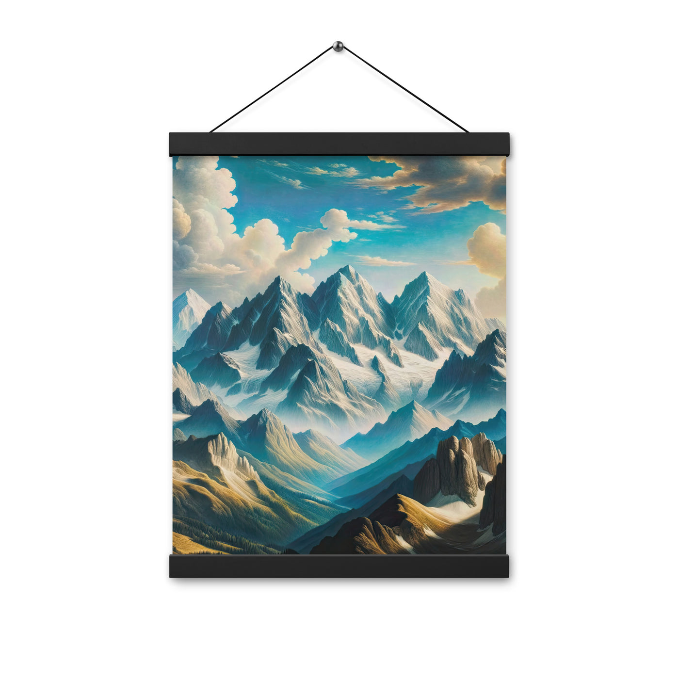 Ein Gemälde von Bergen, das eine epische Atmosphäre ausstrahlt. Kunst der Frührenaissance - Premium Poster mit Aufhängung berge xxx yyy zzz 30.5 x 40.6 cm