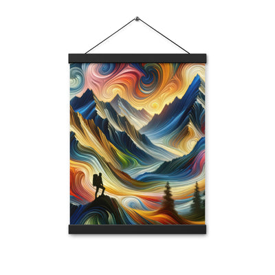 Abstraktes Kunstgemälde der Alpen mit wirbelnden, lebendigen Farben und dynamischen Mustern. Wanderer Silhouette - Enhanced Matte Paper wandern xxx yyy zzz 30.5 x 40.6 cm
