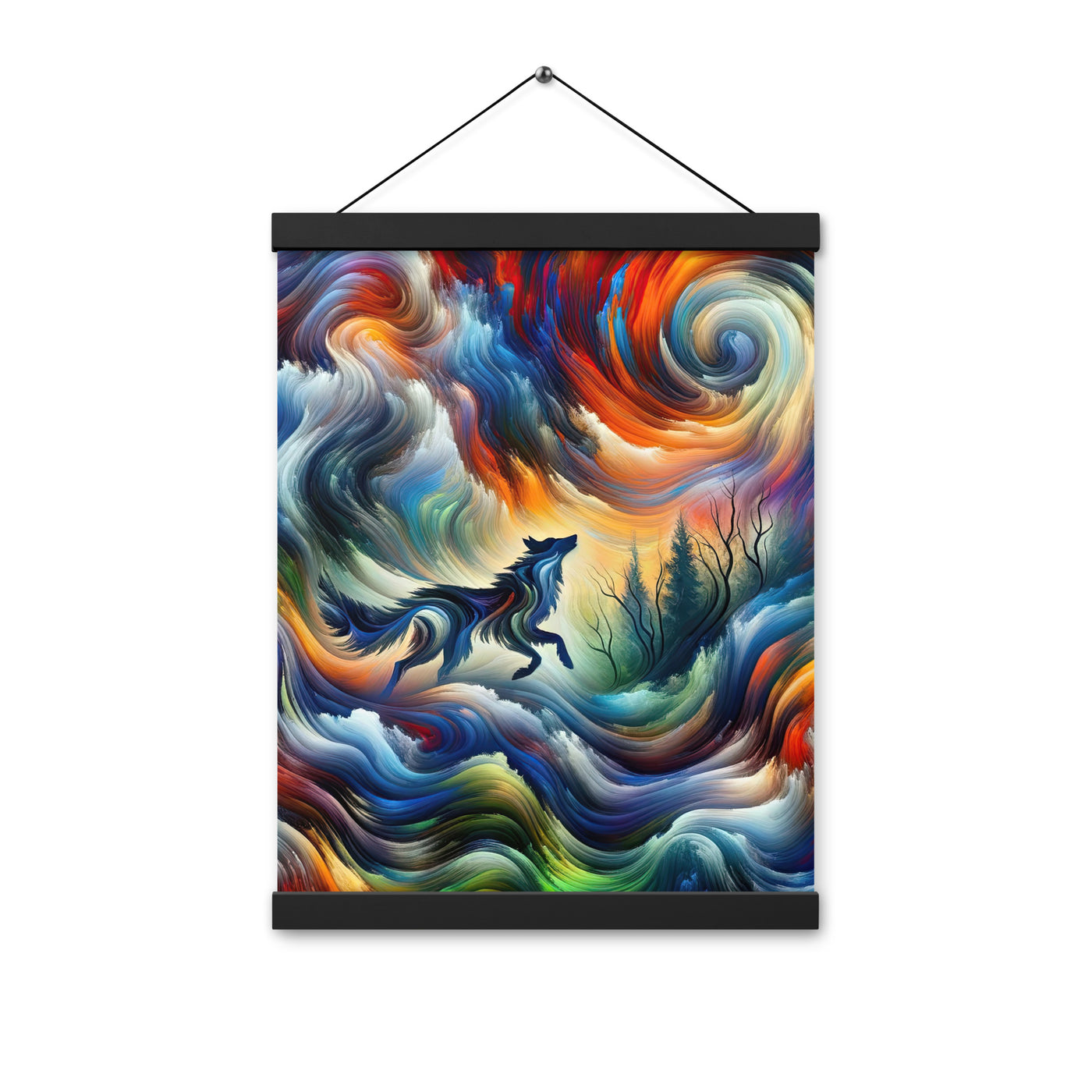 Alpen Abstraktgemälde mit Wolf Silhouette in lebhaften Farben (AN) - Premium Poster mit Aufhängung xxx yyy zzz 30.5 x 40.6 cm