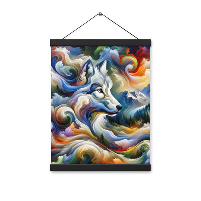 Abstraktes Alpen Gemälde: Wirbelnde Farben und Majestätischer Wolf, Silhouette (AN) - Premium Poster mit Aufhängung xxx yyy zzz 30.5 x 40.6 cm